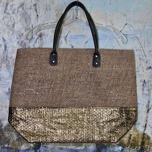 Tickled Pink Two-Tone Shimmer Jute Beach Tote Bag